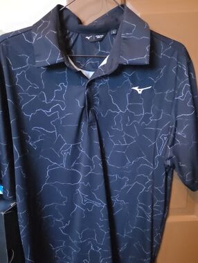 Mizuno Black Polo with White Abstract Line Pattern